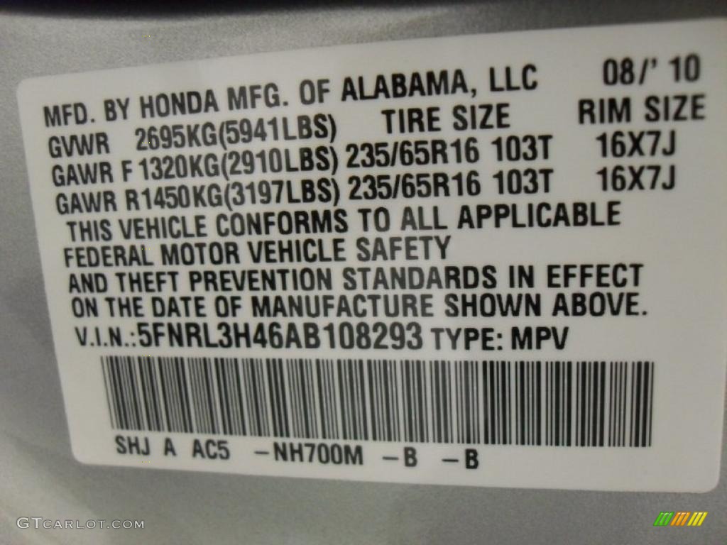 2010 Odyssey EX - Alabaster Silver Metallic / Gray photo #7