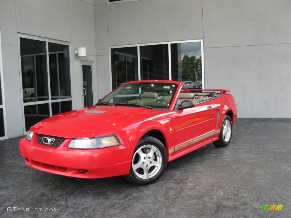 2002 Mustang V6 Convertible - Torch Red / Medium Parchment photo #2