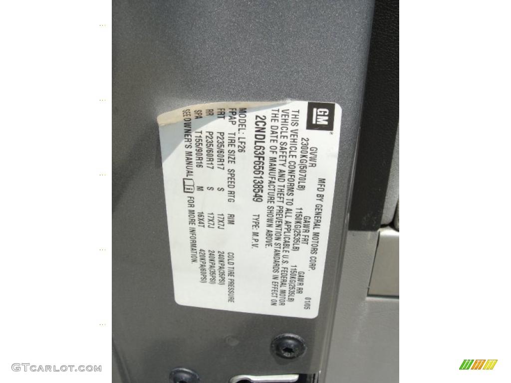 2005 Equinox LT - Dark Silver Metallic / Light Gray photo #45