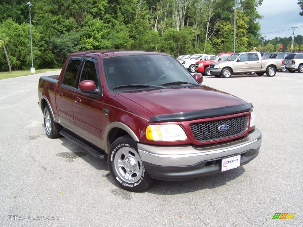 2003 F150 Lariat SuperCrew - Burgundy Red Metallic / Medium Parchment Beige photo #3