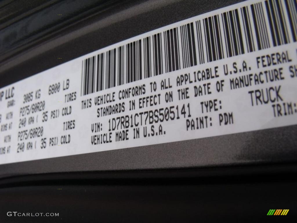 2011 Ram 1500 Color Code PDM for Mineral Gray Metallic Photo #35372692