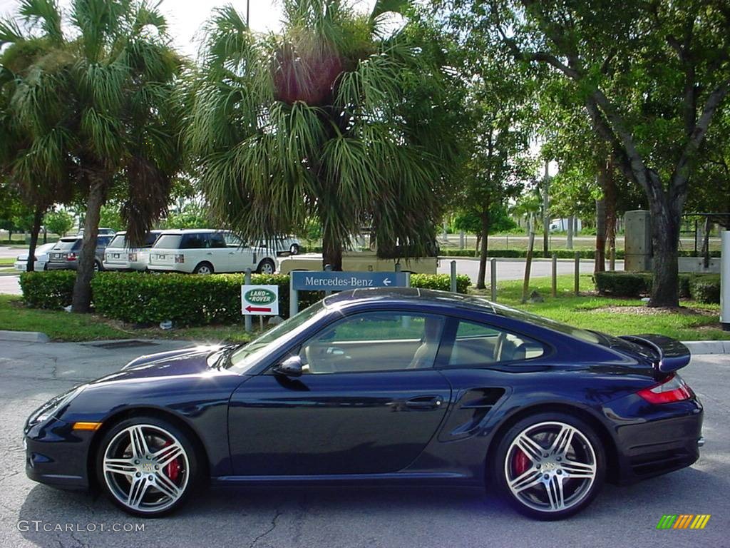 2008 911 Turbo Coupe - Midnight Blue Metallic / Sand Beige photo #6
