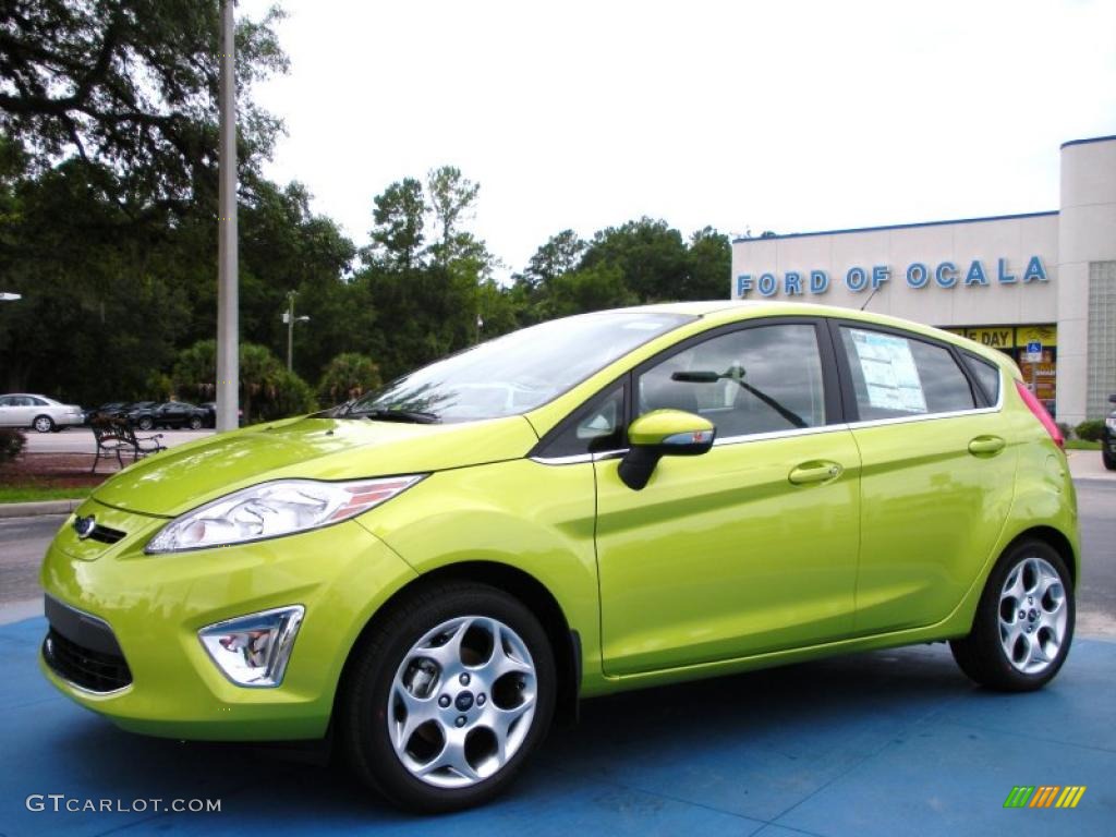 2011 Fiesta SES Hatchback - Lime Squeeze Metallic / Charcoal Black Leather photo #1