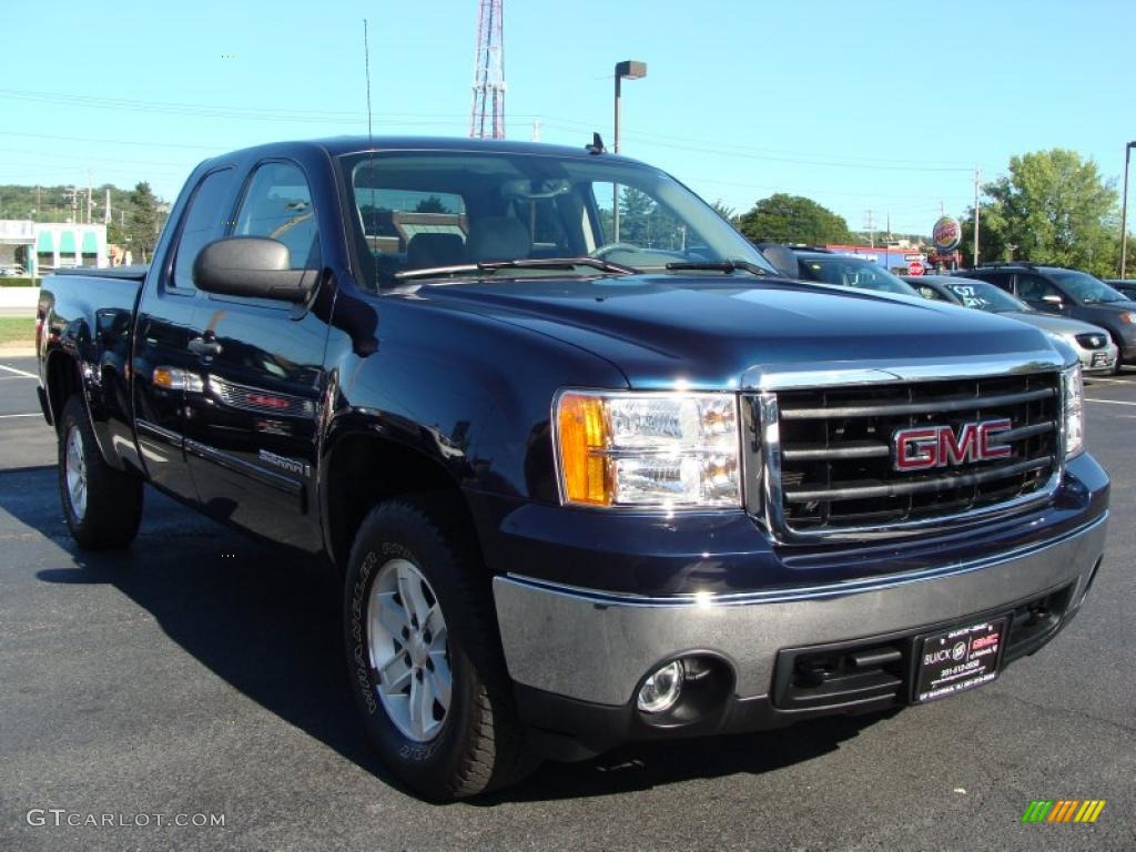 2008 Sierra 1500 SLE Extended Cab 4x4 - Midnight Blue Metallic / Light Titanium photo #7