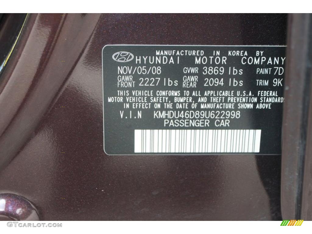2009 Elantra GLS Sedan - Purple Rain / Gray photo #7