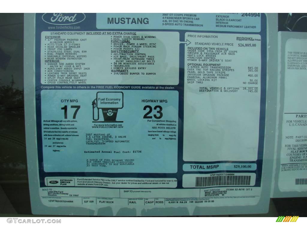 2007 Mustang GT Premium Coupe - Black / Medium Parchment photo #28