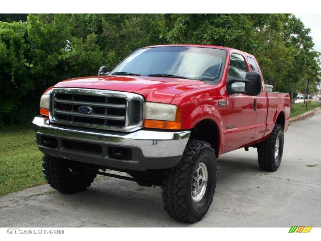 2000 F250 Super Duty Lariat Extended Cab 4x4 - Red / Medium Parchment photo #1