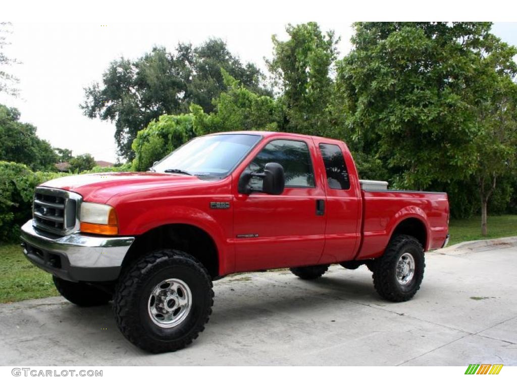 2000 F250 Super Duty Lariat Extended Cab 4x4 - Red / Medium Parchment photo #2