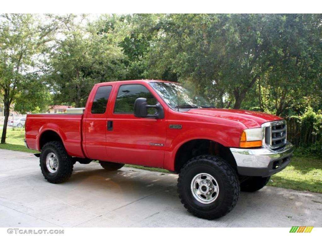 2000 F250 Super Duty Lariat Extended Cab 4x4 - Red / Medium Parchment photo #11