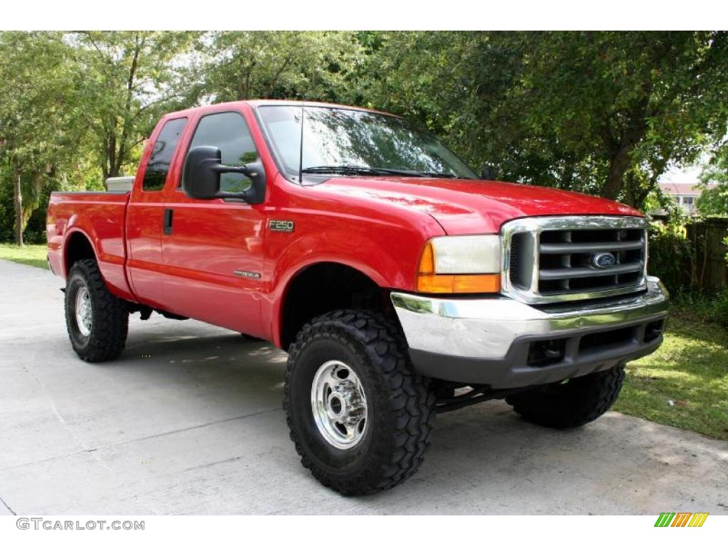2000 F250 Super Duty Lariat Extended Cab 4x4 - Red / Medium Parchment photo #12