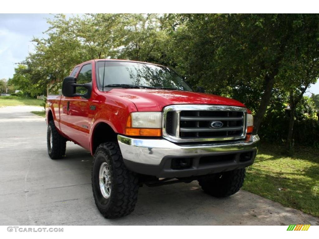 2000 F250 Super Duty Lariat Extended Cab 4x4 - Red / Medium Parchment photo #13