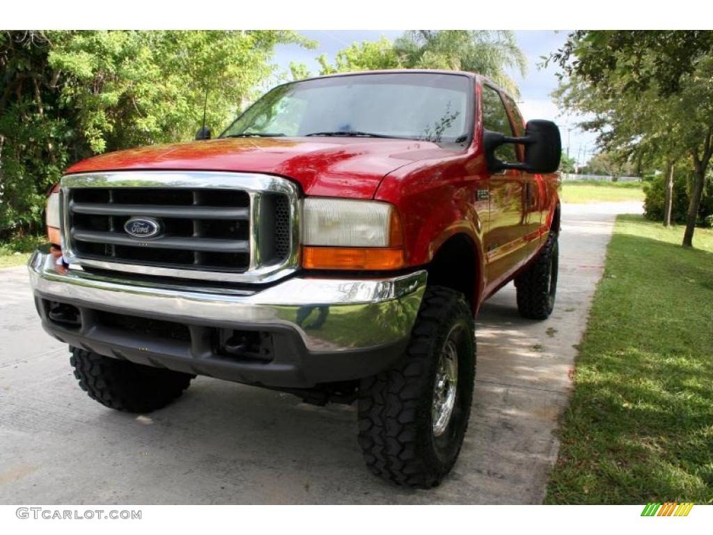 2000 F250 Super Duty Lariat Extended Cab 4x4 - Red / Medium Parchment photo #16