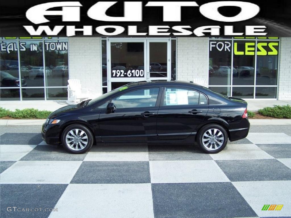 2009 Civic EX-L Sedan - Crystal Black Pearl / Gray photo #1