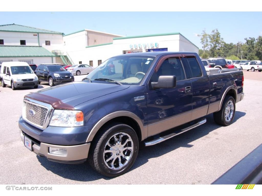 2004 F150 Lariat SuperCab - Medium Wedgewood Blue Metallic / Tan photo #2