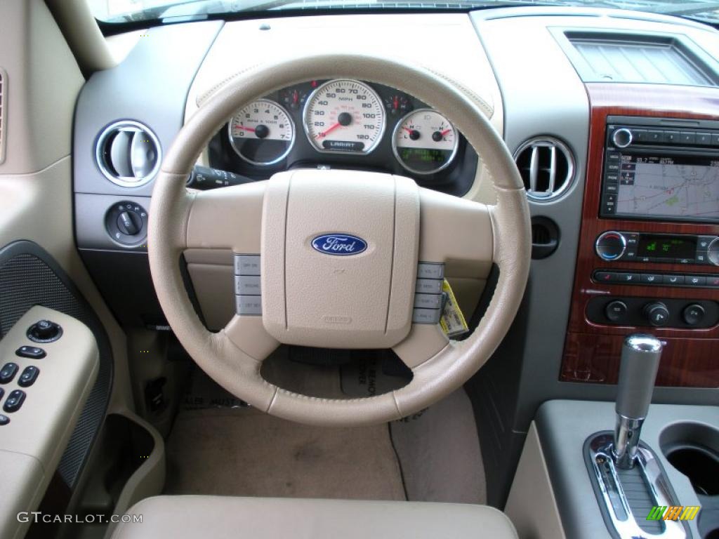 2008 Ford F150 Lariat SuperCrew Tan Steering Wheel Photo #35730152