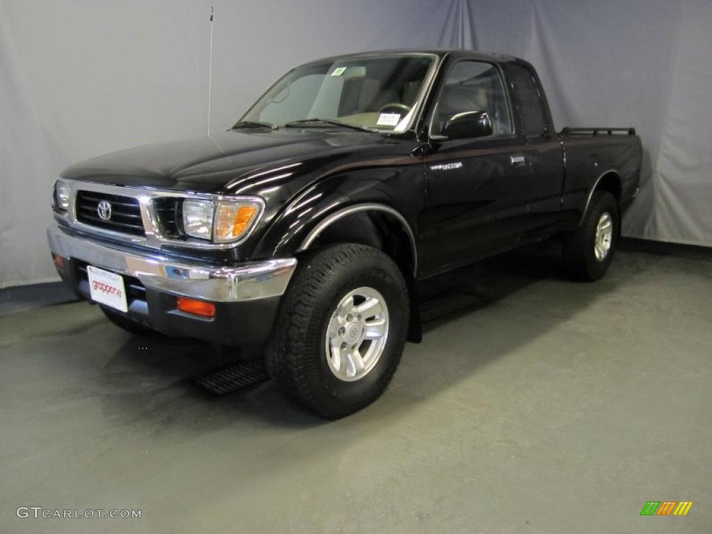 1995 Tacoma V6 Extended Cab 4x4 - Satin Black Metallic / Gray photo #1