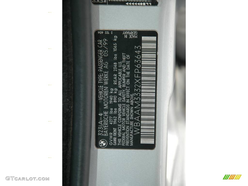 1999 3 Series 323i Sedan - Titanium Silver Metallic / Grey photo #23