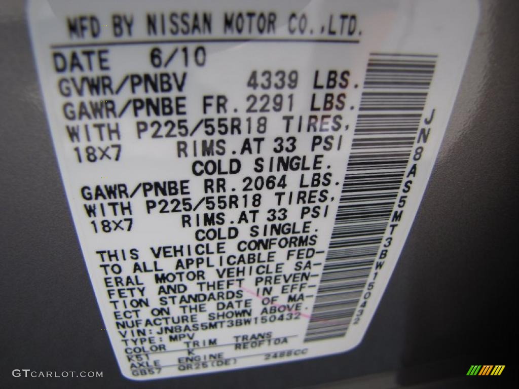 2011 Rogue SL - Platinum Graphite / Gray photo #16