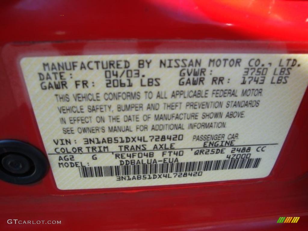 2004 Sentra SE-R - Aztec Red / Charcoal photo #19