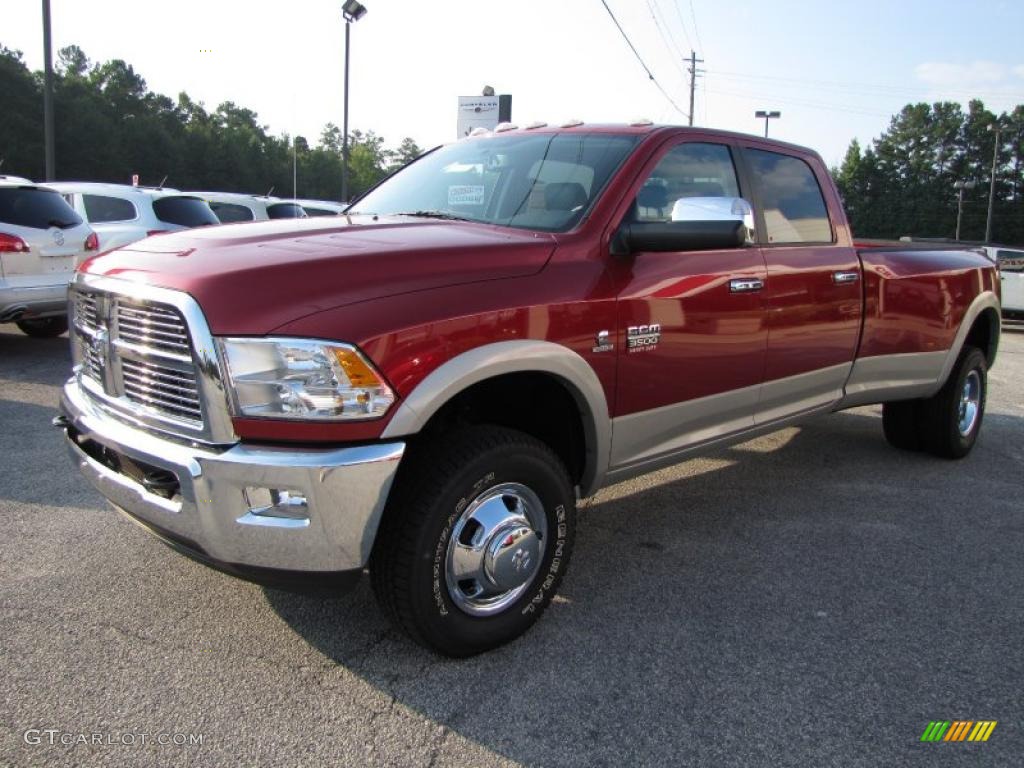 2010 Ram 3500 Laramie Crew Cab 4x4 Dually - Inferno Red Crystal Pearl / Dark Slate photo #3