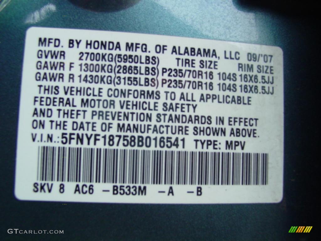 2008 Pilot EX-L 4WD - Steel Blue Metallic / Gray photo #28