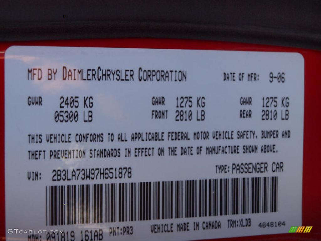 2007 Charger Color Code PR3 for TorRed Photo #35937258