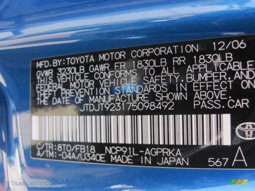 2007 Yaris 3 Door Liftback - Blazing Blue Metallic / Dark Charcoal photo #19