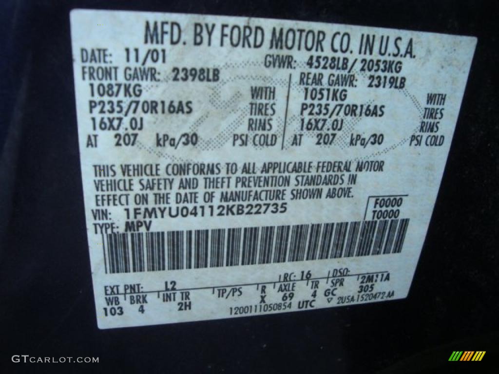 2002 Escape XLT V6 4WD - True Blue Metallic / Medium Graphite photo #14