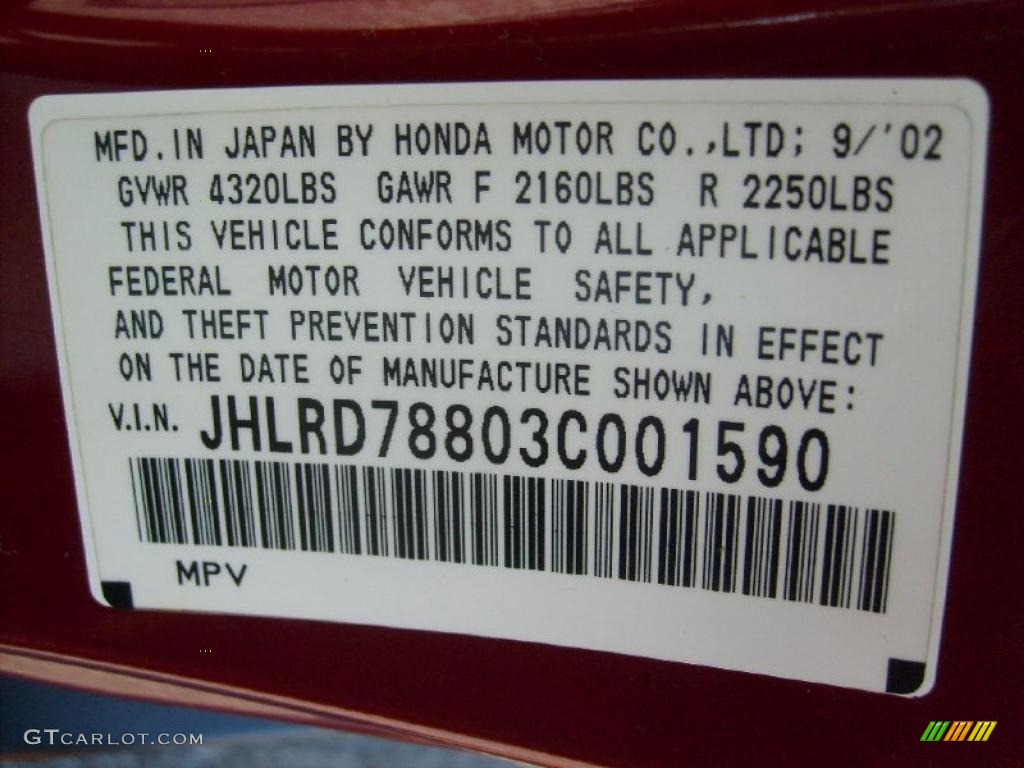 2003 CR-V EX 4WD - Chianti Red Pearl / Saddle photo #12