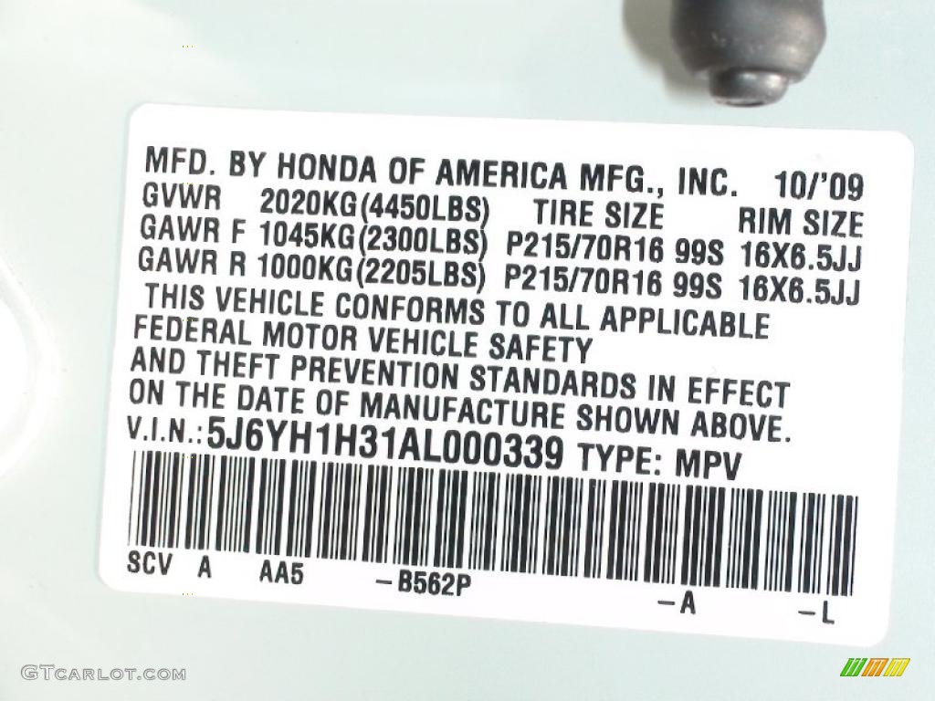 2010 Honda Element LX Color Code Photos
