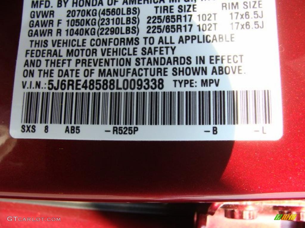 2008 CR-V EX 4WD - Tango Red Pearl / Gray photo #15