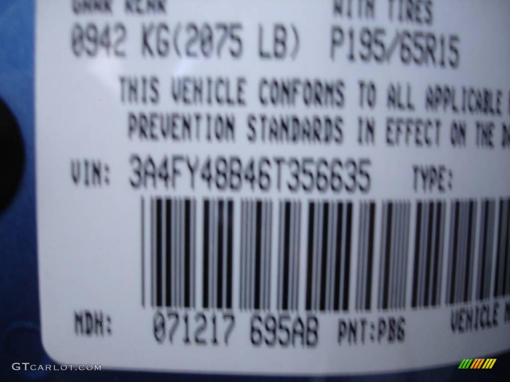 2006 PT Cruiser Color Code PB6 for Marine Blue Pearl Photo #3604043