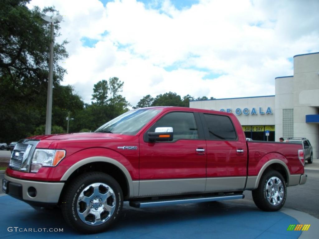 2010 F150 Lariat SuperCrew - Red Candy Metallic / Tan photo #1