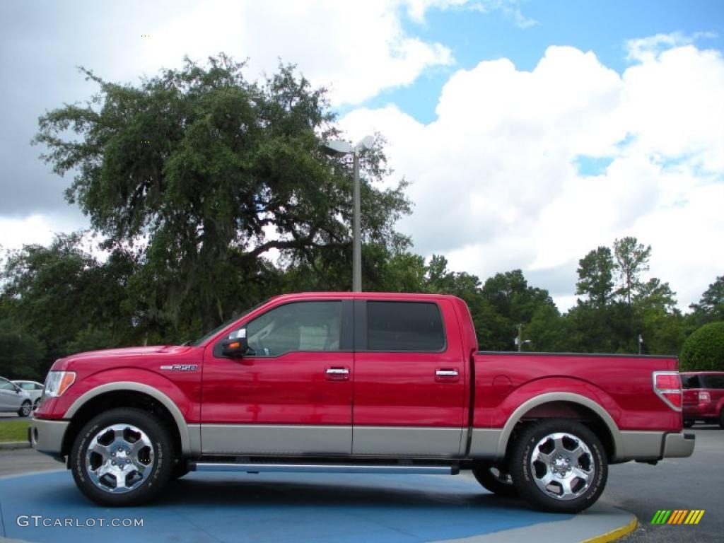 2010 F150 Lariat SuperCrew - Red Candy Metallic / Tan photo #2