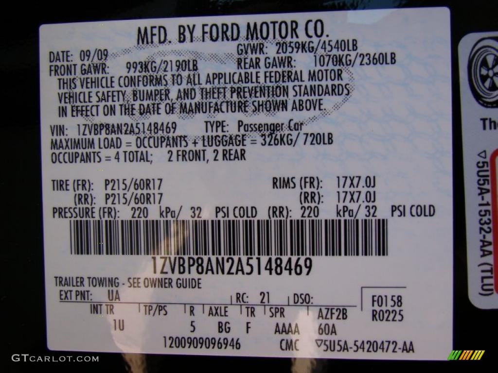 2010 Mustang Color Code UA for Black Photo #36097810