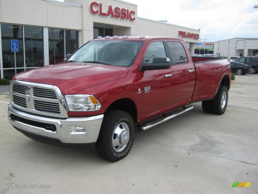2010 Ram 3500 Big Horn Edition Crew Cab 4x4 Dually - Inferno Red Crystal Pearl / Light Pebble Beige/Bark Brown photo #1