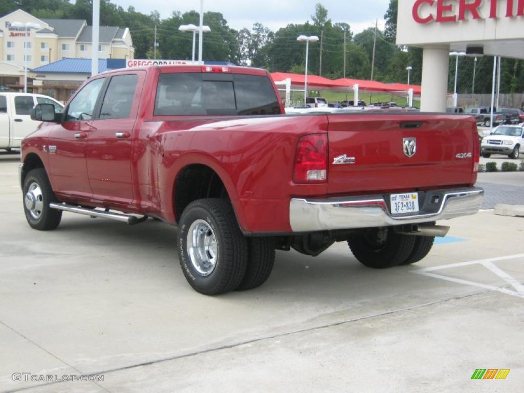 2010 Ram 3500 Big Horn Edition Crew Cab 4x4 Dually - Inferno Red Crystal Pearl / Light Pebble Beige/Bark Brown photo #3