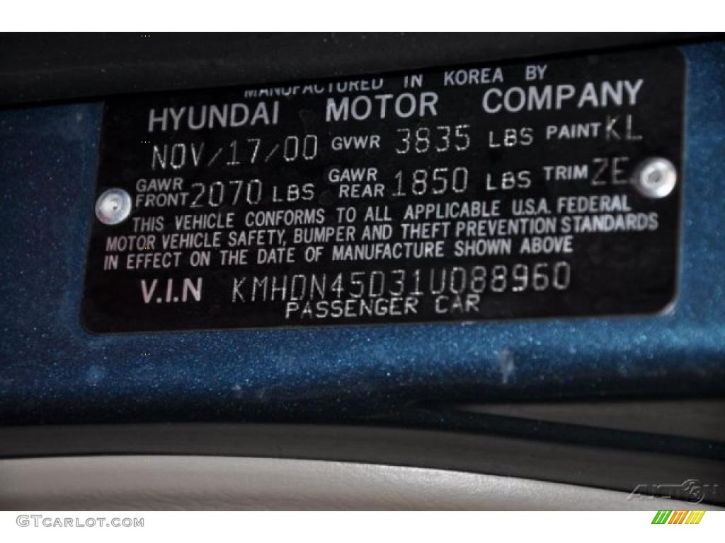 2001 Elantra GLS - Ocean Blue / Beige photo #10