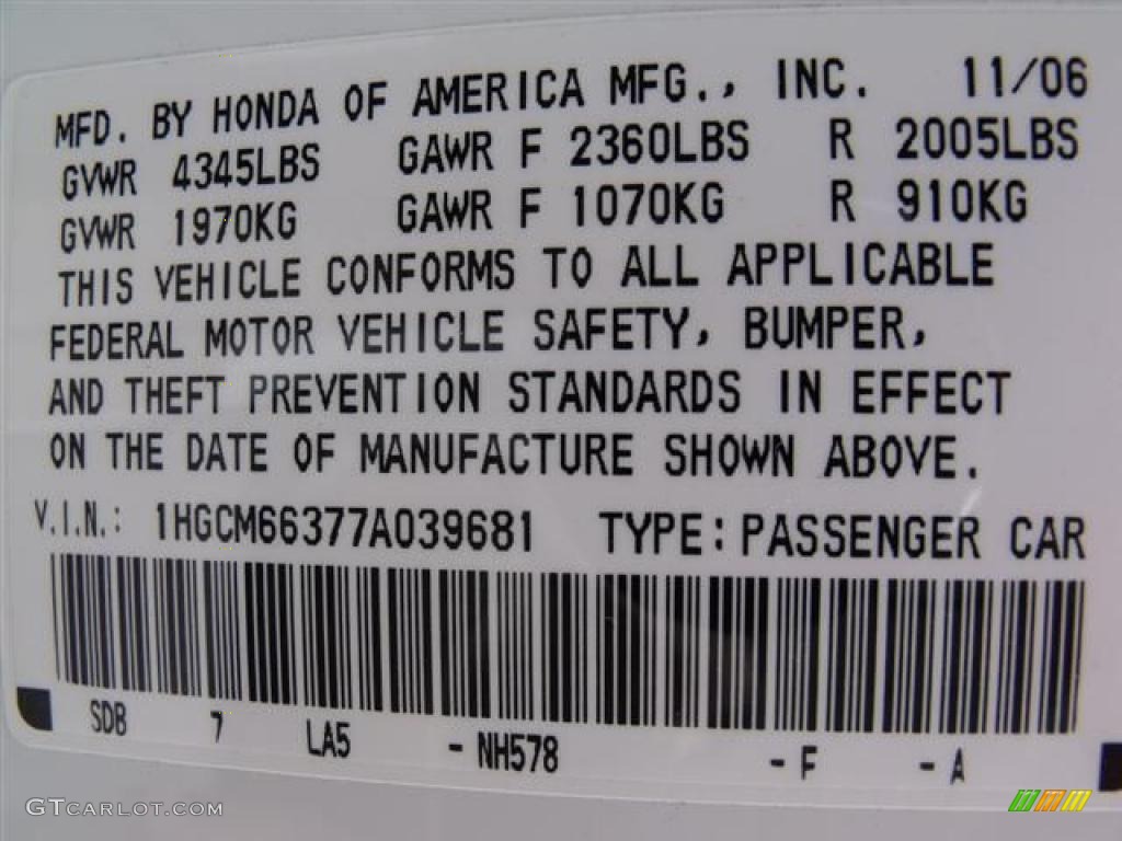 2007 Accord LX V6 Sedan - Taffeta White / Ivory photo #33