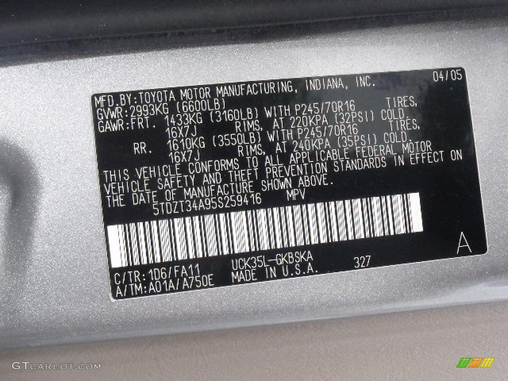 2005 Toyota Sequoia SR5 Color Code Photos