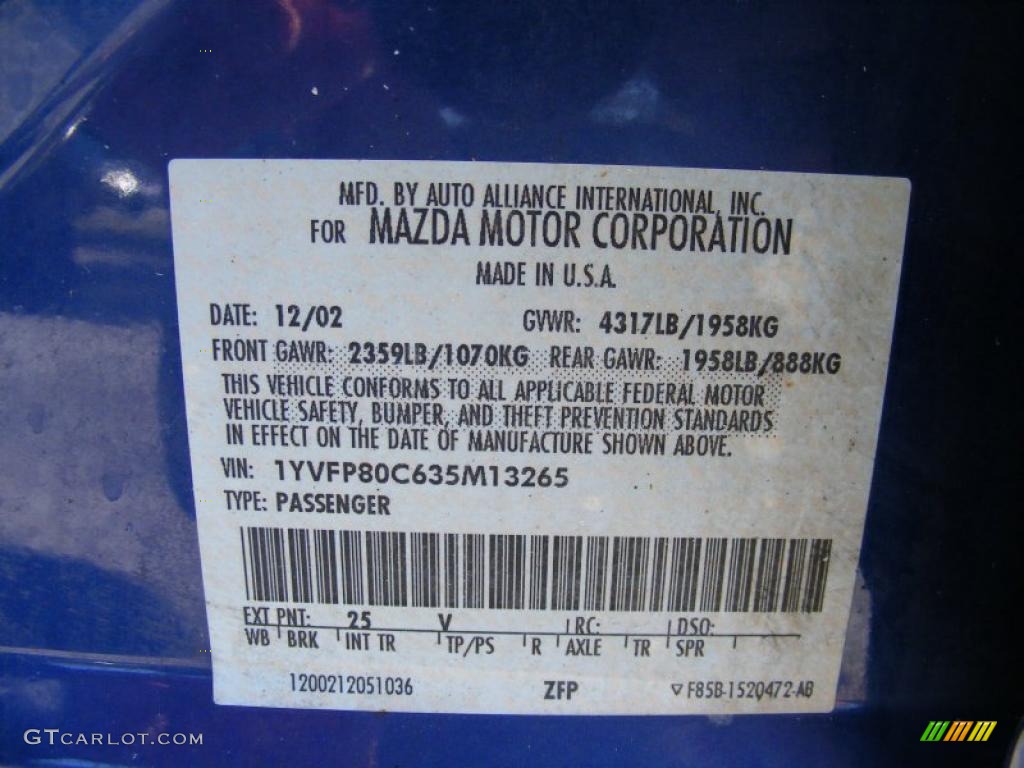 2003 MAZDA6 i Sedan - Sonic Blue Pearl / Gray photo #29
