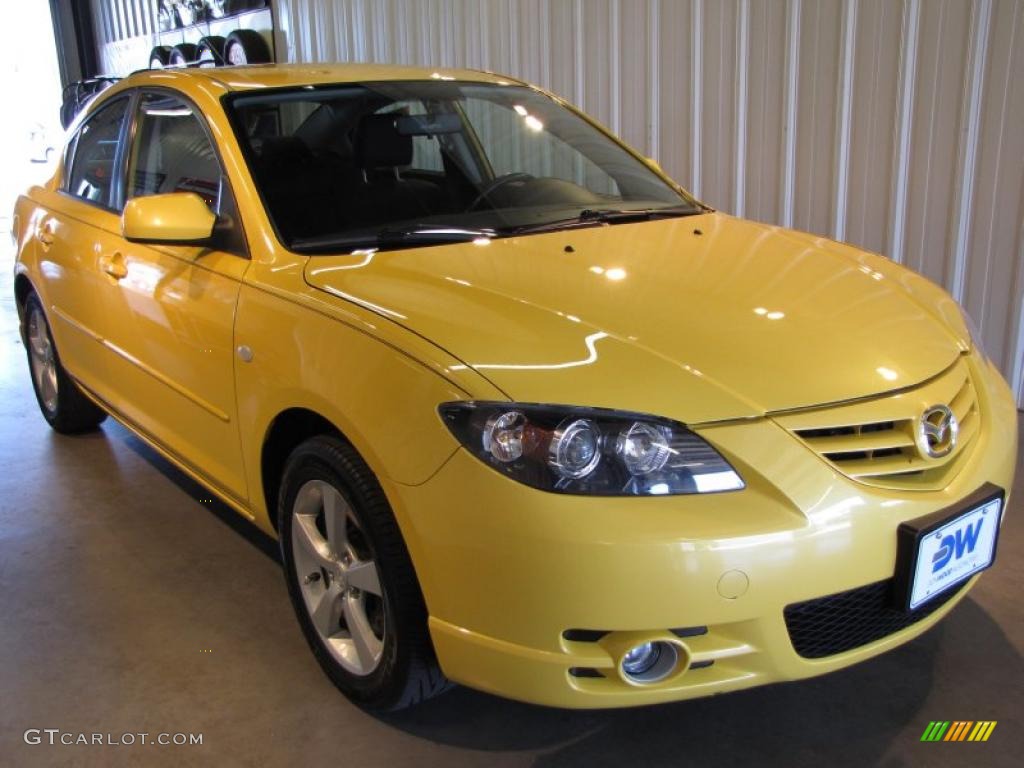 2004 MAZDA3 s Sedan - Solar Yellow Mica / Black photo #1