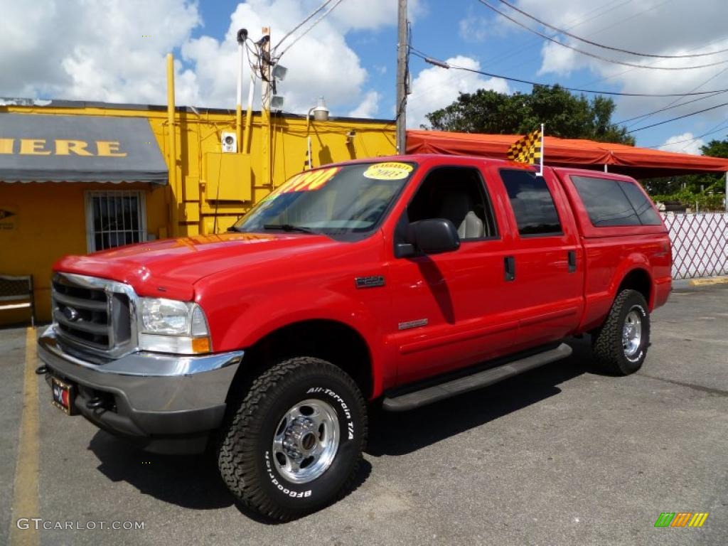 2003 F250 Super Duty XLT Crew Cab 4x4 - Red Clearcoat / Medium Parchment Beige photo #3