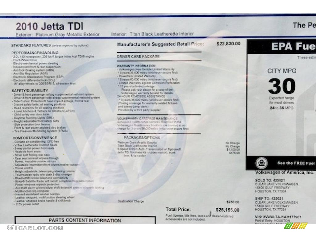 2010 Jetta TDI Sedan - Platinum Grey Metallic / Titan Black photo #6