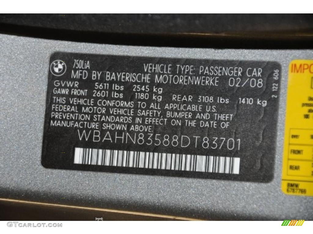 2008 7 Series 750Li Sedan - Sterling Grey Metallic / Black photo #13