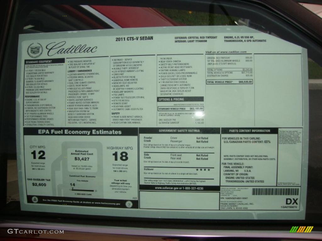 2011 Cadillac CTS -V Sedan Window Sticker Photo #36862501