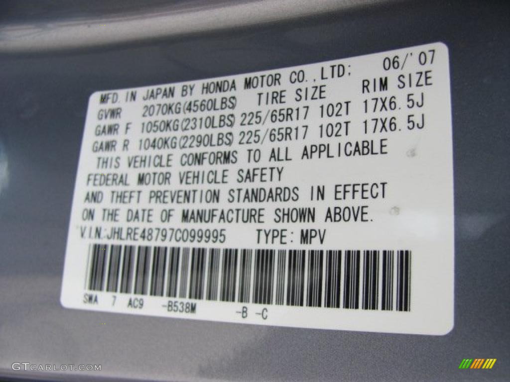 2007 CR-V EX-L 4WD - Glacier Blue Metallic / Gray photo #19