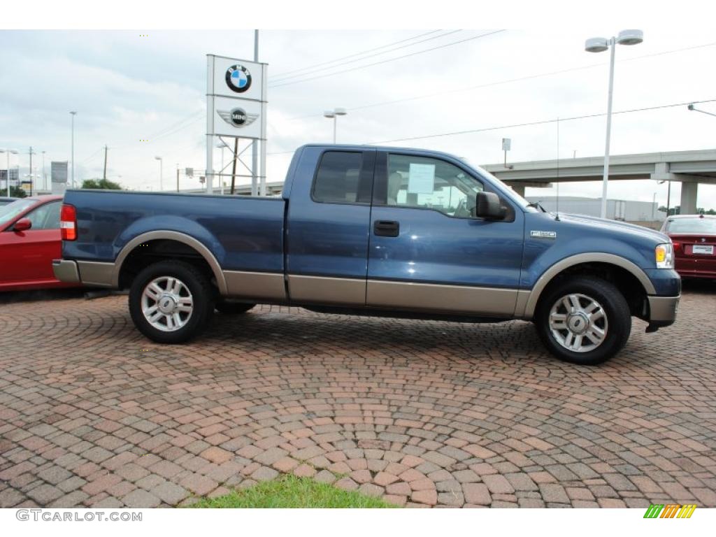 2004 F150 Lariat SuperCab - Medium Wedgewood Blue Metallic / Tan photo #6