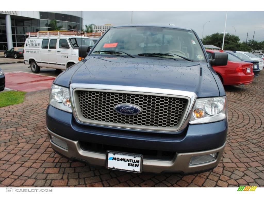 2004 F150 Lariat SuperCab - Medium Wedgewood Blue Metallic / Tan photo #8