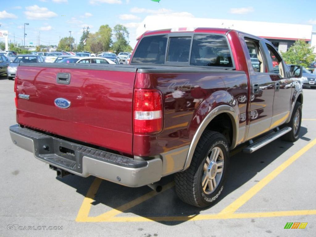 2005 F150 Lariat SuperCrew 4x4 - Dark Toreador Red Metallic / Tan photo #2